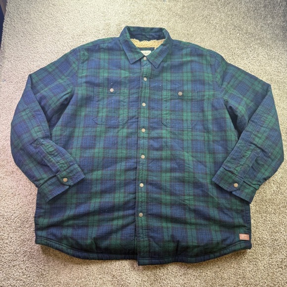 LL Bean Mens Sherpa Lined Scotch Plaid Flannel Shirt Black Watch Size XXL REG